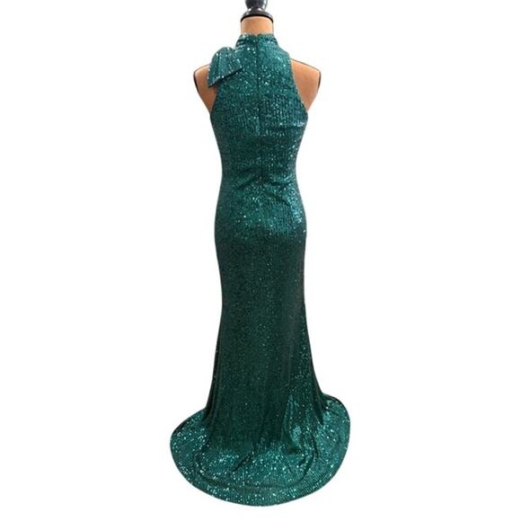 Mac Duggal Sequined Soft Tie Halter Neck Column Gown in Teal – NWT – SZ 2 - Picture 9 of 13